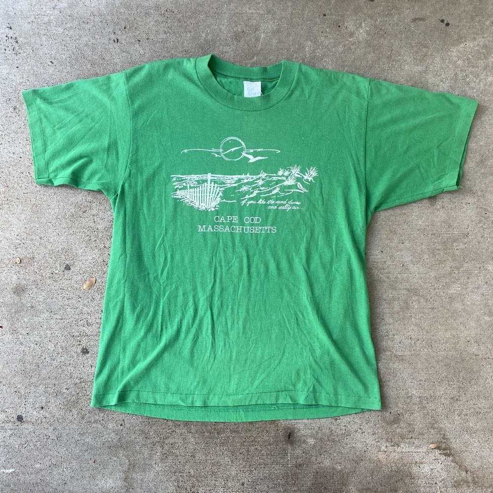 Vintage 70s 80s Cape Cod Tee Shirt Large Green Single Stitch Massachusetts USA